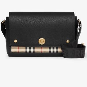 New!!  Burberry Note Medium Leather Vintage Check Crossbody Bag